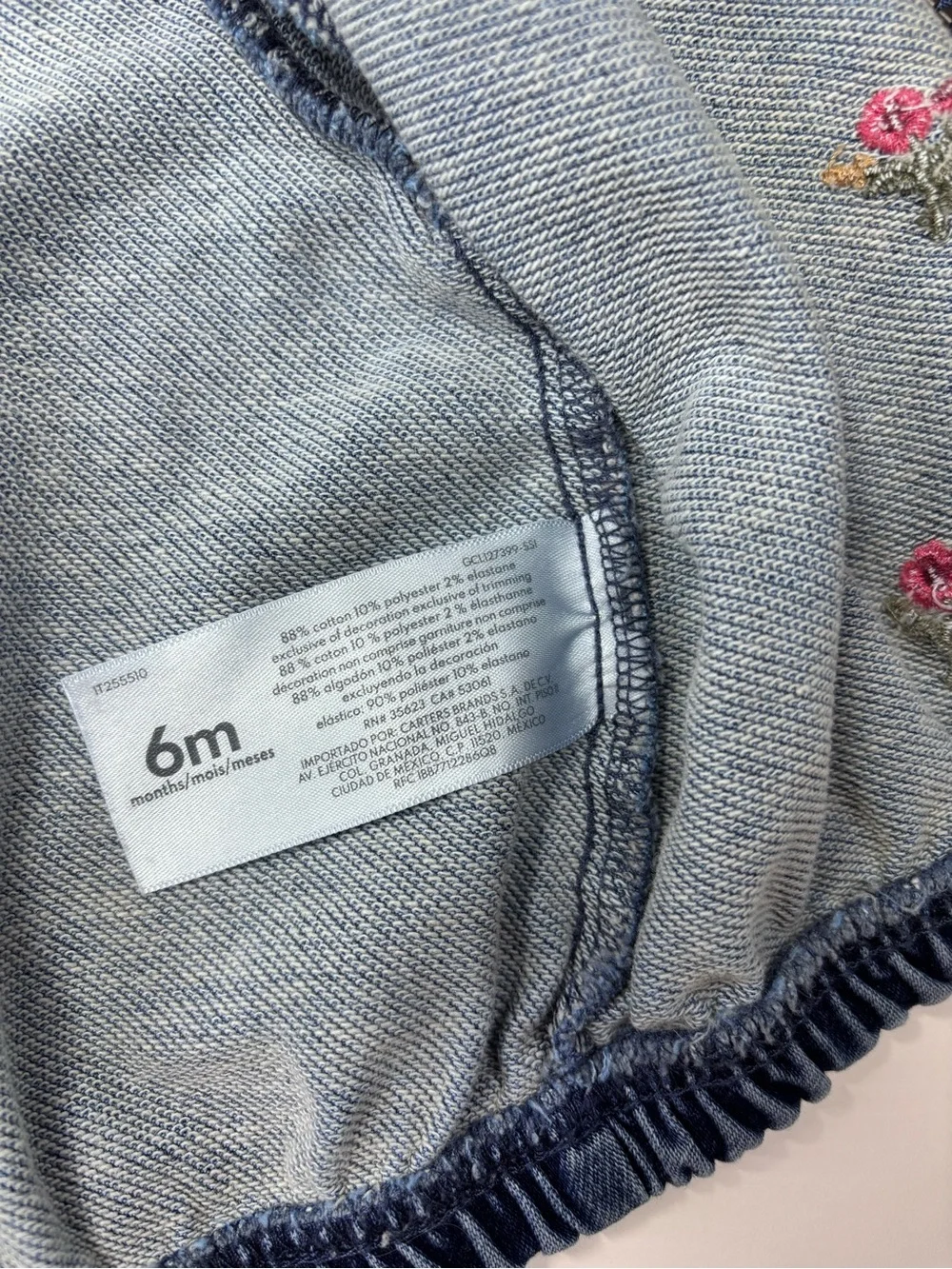 Carter's Blue Denim Jacket with Pink Rose Embroidery Size 6M